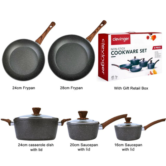 5Pieces Non-Stick Marble Coating Saucepan/Casserole/Fry Pan Cookware Set - Mekamart Australia