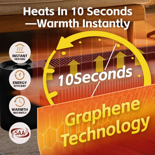 2200W Graphene Floor Electric Heater – Fast Heating, Energy-Efficient, Portable Indoor Heater - Mekamart Australia