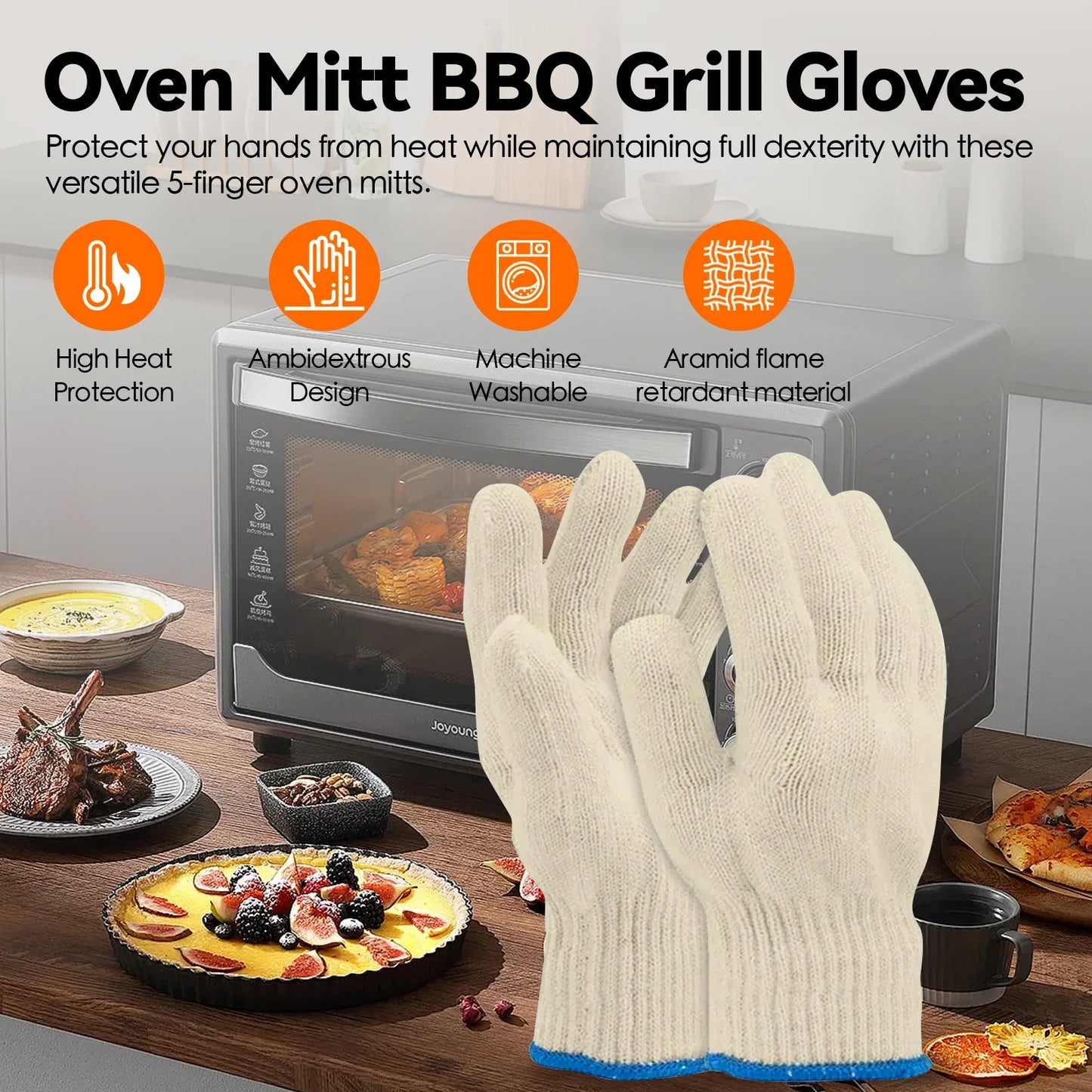 3 Pairs Oven Mitt BBQ Grill Gloves Heat Resistant Kitchen Hot Cooking Surfaces - Mekamart Australia