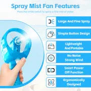 Handhold Battery Powered Personal Water Spray Fan-Blue/Pink - Blue