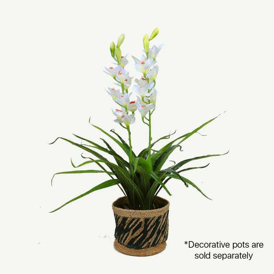 100cm Faux Artificial Home Decor Potted Cymbidium-Red/White - White - Mekamart Australia