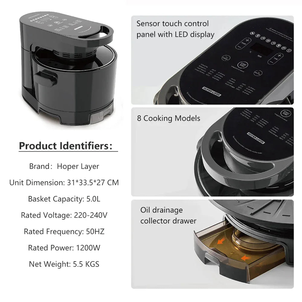 Hoper Layer Multi-functional 2 in 1 air fryer & smokeless BBQ grill KZ-50