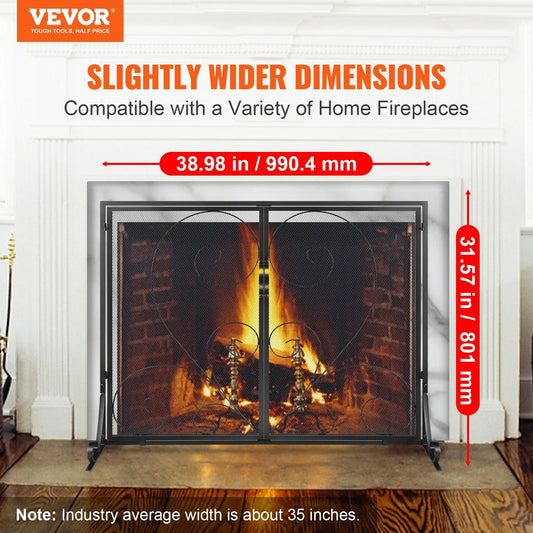 VEVOR 990x802MM Fireplace Screen 2-Panel Iron Mesh Spark Guard Vintage Black - Mekamart Australia