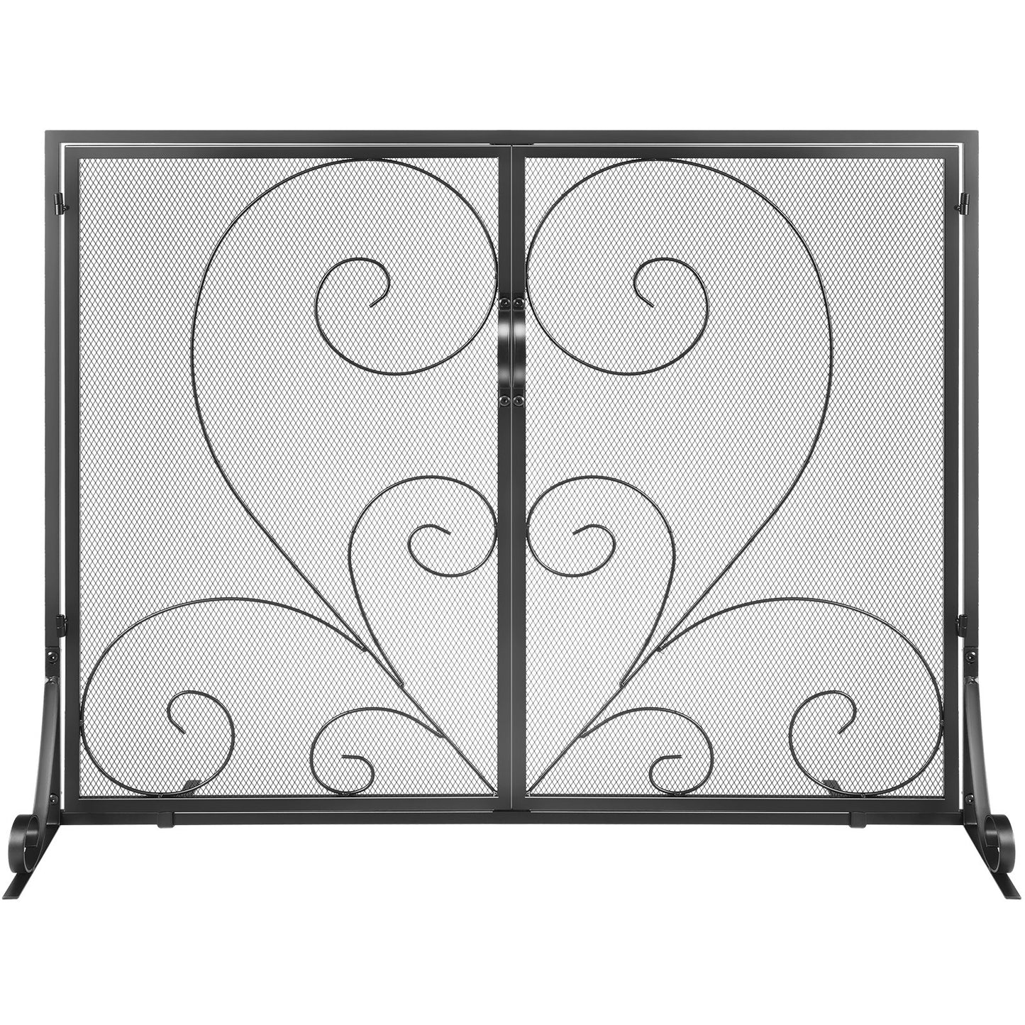 VEVOR 990x802MM Fireplace Screen 2-Panel Iron Mesh Spark Guard Vintage Black