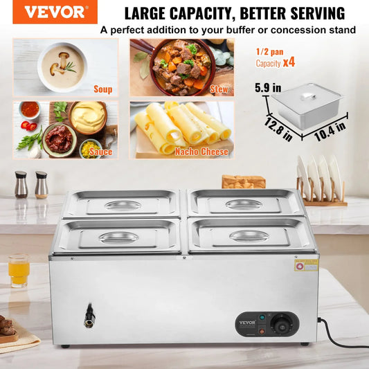 VEVOR Commercial Electric Food Warmer Countertop Buffet 4*12 Qt Pan Bain Marie - Mekamart Australia