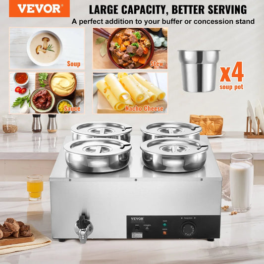 VEVOR Commercial Soup Warmer Soup Station with 4*7.4Qt Pot Soup Kettle Warmer - Mekamart Australia