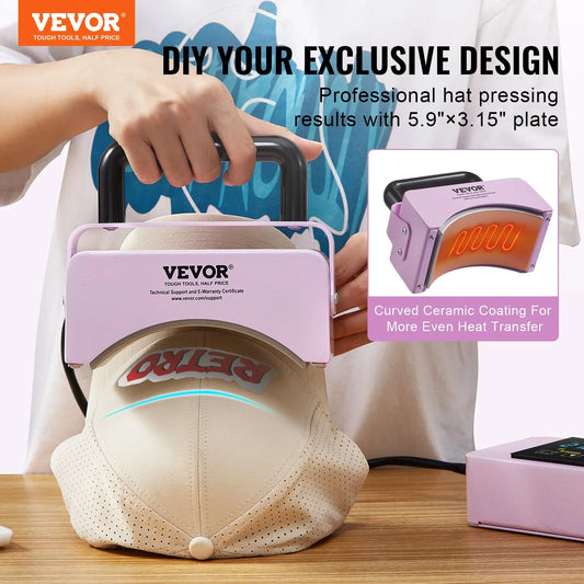 VEVOR Hat Press Machine Mini Hat Heat Press for Caps 5.9x3.15 inch Plate Purple - Mekamart Australia