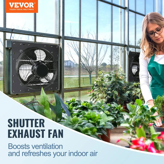VEVOR Shutter Exhaust Fan, 406 mm /16inch with Temperature Humidity Controller, EC-motor, 1747 CFM, Variable Speed Adjustable Wall Mount Attic Fan, Ventilation and Cooling for Greenhouses, Garages, Sheds - Mekamart Australia