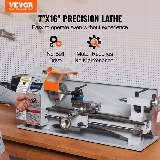 VEVOR Mini Metal Lathe Machine, 180 x 400 mm, 800W Precision Benchtop Power Metal Lathe, 150-2500 RPM Continuously Variable Speed, with 3-jaw Metal Chuck Tool Box for Processing Precision Parts - Mekamart Australia