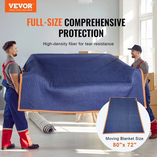 VEVOR Moving Blankets, 2032 x 1829 mm, 15.6 kg/dz, 12 Packs, Professional Non-Woven & Recycled Cotton Packing Blanket, Heavy Duty Mover Pads for Protecting Furniture, Floors, Appliances, Blue/Orange - Mekamart Australia