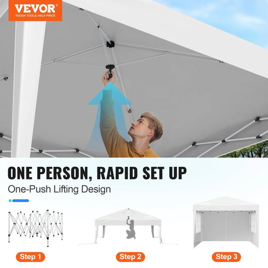 VEVOR Pop Up Canopy, 2.95 x 2.95 m Instant Canopy Portable Gazebo with 3 Sidewalls & 2 Ventilated Windows, Height Adjustable Pop-Up Outdoor Shelter Tent for Events, Patio, Backyard, Party, Parking - Mekamart Australia