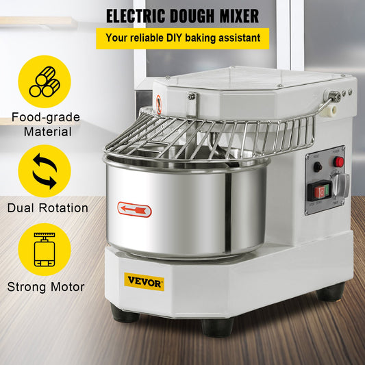 VEVOR Commercial Dough Food Mixer, 8L Large Capacity Stainless Steel Mixer with Bowel, Hook, Shield, Reset Button, 450W Tilt-Head Kitchen Dough Mixers for Cake, Cream, Egg Fluid, Fillings - Mekamart Australia