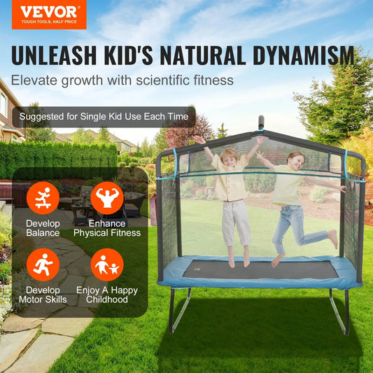 VEVOR 6FT Trampoline for Kids, 72" Indoor/Outdoor Toddlers Trampoline, Mini Baby Trampoline with Safety Enclosure Net, Gymnastics Bar, Hammock, Recreational Trampoline Birthday Gift for 3+ Years Kids - Mekamart Australia
