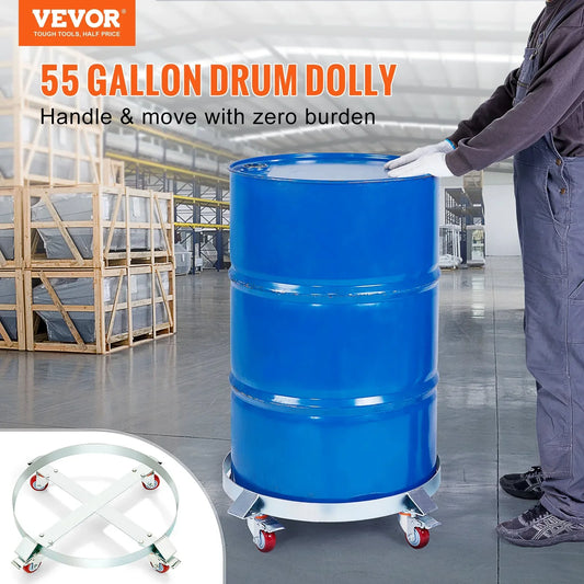 VEVOR 2PCS 250 L Heavy Duty Drum Dolly, 454 kg Load Capacity, Barrel Dolly Cart Drum Caddy, Non Tipping Hand Truck Capacity Dollies with Steel Frame 4 Swivel Casters Wheel, for Drum Handling - Mekamart Australia