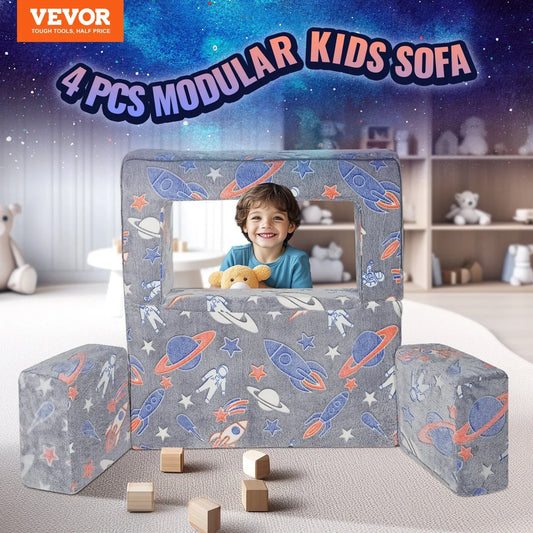 VEVOR Modular Kids Play Couch 4Pcs DIY Glow in the Dark Toddler Chair Grey - Mekamart Australia