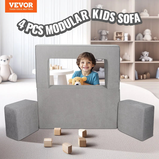 VEVOR Modular Kids Play Couch 4Pcs DIY Creative Child Sectional Sofa Dark Grey - Mekamart Australia
