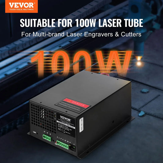 VEVOR CO2 Laser Power Supply, 100W, Power Supply for 100W Laser Tube, Constant Current Protection, Open Circuit Protection, Fast Heat Dissipation, Compatible for Multi-brand Laser Engravers & Cutters - Mekamart Australia