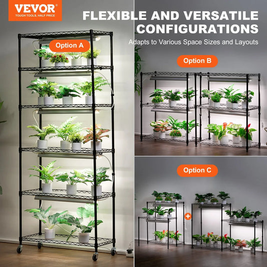 VEVOR DIY Plant Stand with Grow Lights 6 Tiers 192W 70.9" Tall Plant Grow Shelf - Mekamart Australia