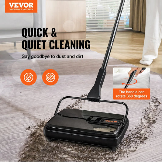 VEVOR Carpet Sweeper, 200 mm Sweeping Paths, Floor Sweeper Manual Non Electric, 300 ml Dustbin Capacity with Comb for Home Office Rugs Hardwood Surfaces Wood Floors Laminate, Cleans Dust Pet Hair - Mekamart Australia