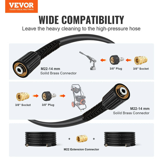 VEVOR 50 FT 3600 PSI High Pressure Power Washer Hose 1/4" Quick Connection - Mekamart Australia