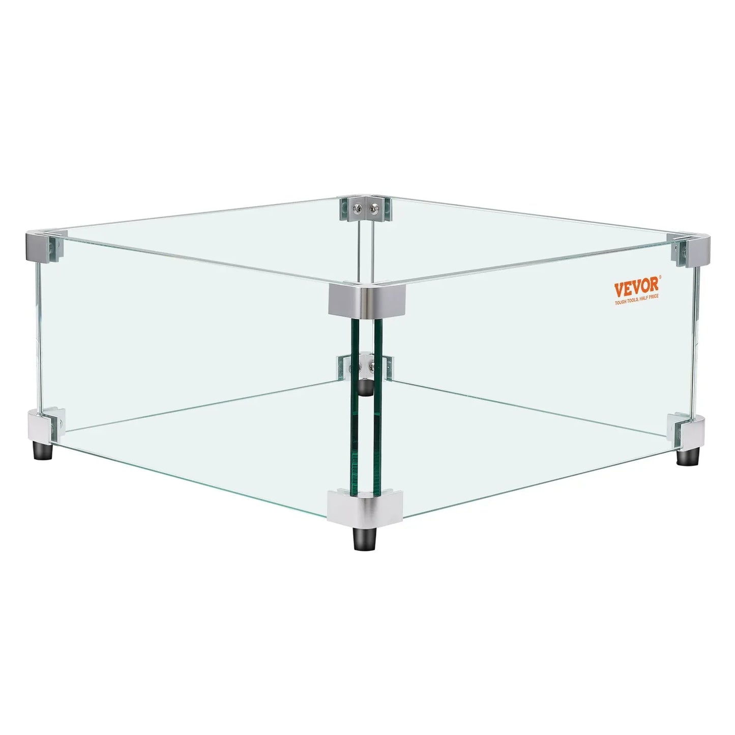 VEVOR Gas Fire Pit Wind Guard for Square Fire Table, 543 x 543 x 191 mm Clear Tempered Wind Guard for Firepits, 8mm Thick Square Glass Shield, Glass Panel with Hard Corner Bracket & Feet - Mekamart Australia