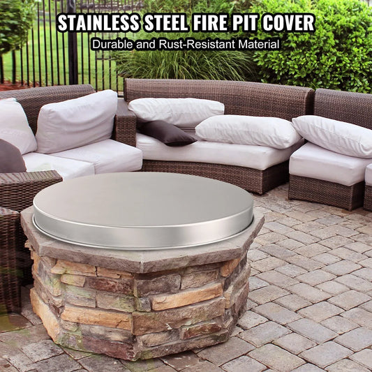 VEVOR Fire Pit Cover Lid, 27" Portable Firepit Spark Screen,Stainless Steel Steel Metal Cover, Easy-Opening Outdoor Wood Burning and Camping Stove Accessory, for Outdoor Patio Fire Pits Backyard - Mekamart Australia