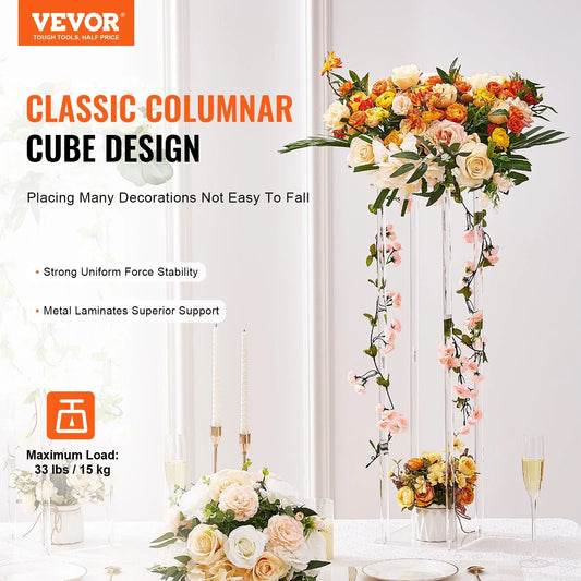 VEVOR 2PCS 31.5inch/80cm High Wedding Flower Stand, With Acrylic Laminate,Acrylic Vase Column Geometric Centerpiece Stands, Floral Display Rack for T-Stage Events Reception, Party Decoration Home - Mekamart Australia