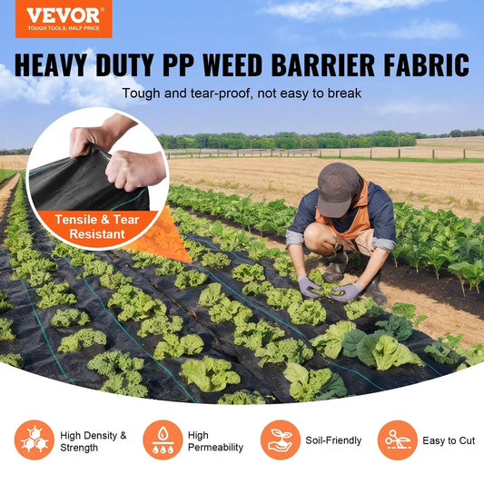 VEVOR Weed Barrier Landscape Fabric, 3*100FT Heavy Duty Garden Weed Fabric, Woven PP Weed Control Fabric, Driveway Fabric, Geotextile Fabric for Landscaping, Ground Cover, Weed Blocker Weed Mat, Black - Mekamart Australia