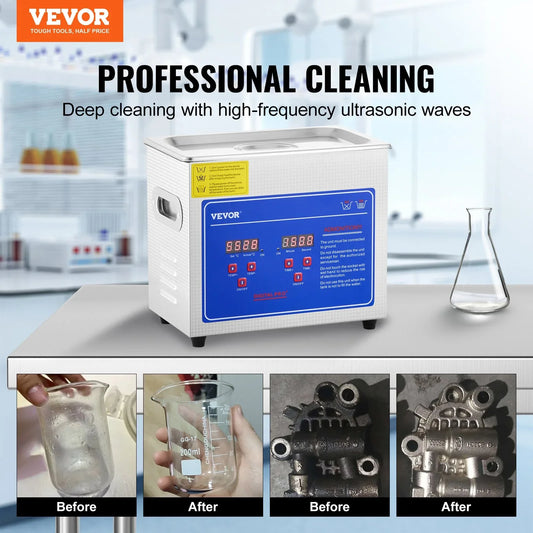 VEVOR Ultrasonic Cleaner Machine 3L Stainless Steel Ultrasonic Cleaning Machine Digital Heater Timer Jewelry Cleaning for Commercial Personal Home Use (3L) - Mekamart Australia