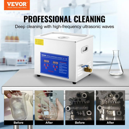 VEVOR Ultrasonic Cleaner 10L Jewelry Cleaning with Digital Timer Ultrasonic Cleaning Machine for Jewellery Rings Watches Eyeglasses Dentures Coins Metal Parts Commercial and Home Use Silver - Mekamart Australia