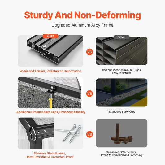 VEVOR Polycarbonate Greenhouse 8 x 12 Ft Outdoor Walk-in Greenhouse for Garden - Mekamart Australia