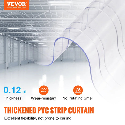 VEVOR Strip Curtain, 3048 cm L x 30.5 cm W x 3 mm Thickness, Clear Ribbed PVC Curtain Strip Door Bulk Roll, Plastic Door Strips for Doorway of Supermarket, Garage, Warehouse, Barn, Pet Animal House - Mekamart Australia