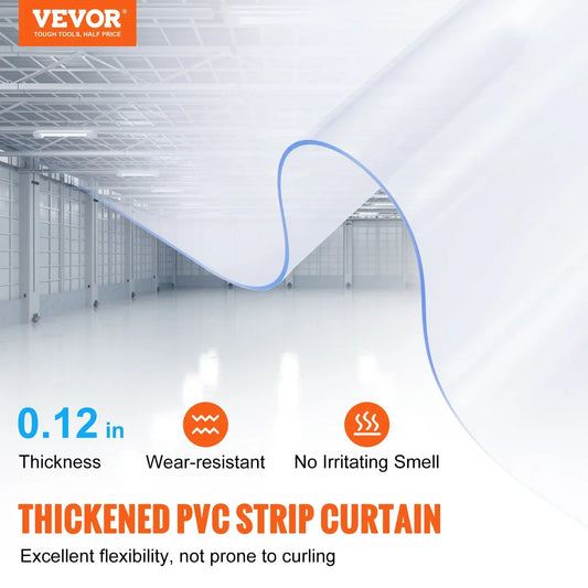 VEVOR Strip Curtain, 3048 cm L x 30.5 cm W x 3 mm Thickness, Clear PVC Smooth Curtain Strip Door Bulk Roll, Plastic Door Strips for Doorway of Supermarket, Garage, Warehouse, Barn, Pet Animal House - Mekamart Australia