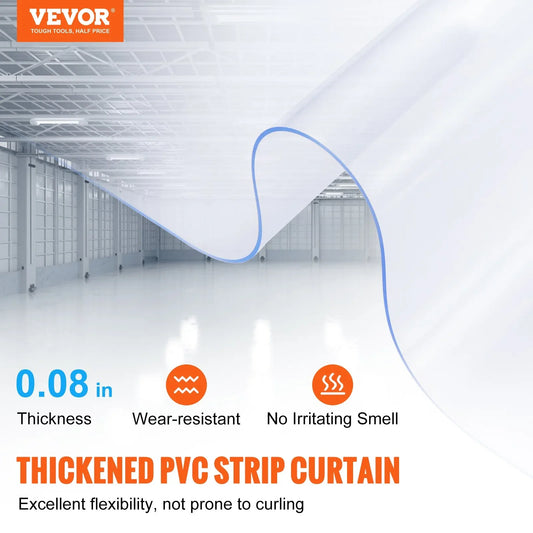 VEVOR Strip Curtain, 75' Length x 8" Width x 0.08" Thickness, Clear PVC Smooth Curtain Strip Door Bulk Roll, Plastic Door Strips for Doorways of Supermarket, Garage, Warehouse, Barn, Pet Animal House - Mekamart Australia