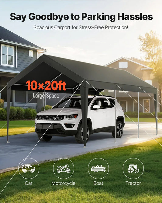 VEVOR Carport Car Canopy 10 x 20 FT Heavy Duty Portable Car Shelter Tent Grey - Mekamart Australia