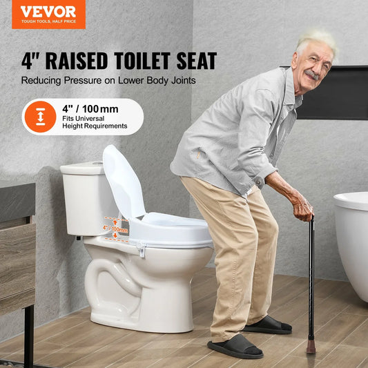 VEVOR Raised Toilet Seat, 100 mm Height Raised, 136 kg Weight Capacity, Universal Toilet Seat Riser, Screw Rod Locking, with Toilet Seat, for Elderly, Handicap, Patient, Pregnant, Medical - Mekamart Australia