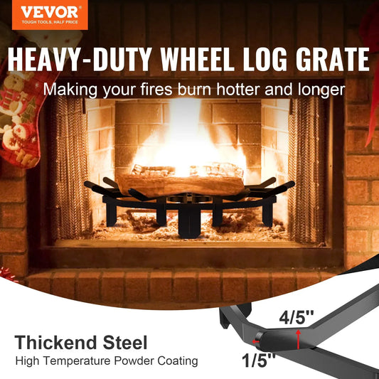 VEVOR Log Grate, 27 inch Heavy Duty Wheel Fire Grate with 6 Support Legs, Solid Powder-coated Steel Bars, Log Firewood Burning Rack Holder for Wood Stove and Outdoor Camping Fire Pit - Mekamart Australia