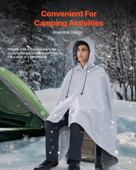 VEVOR Camping Blanket 2 m x 1.5 m Wearable Warm Stadium Blanket Light Grey. - Mekamart Australia