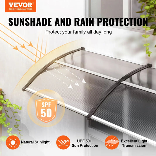 VEVOR Window Door Awning Canopy 40" x 40", UPF 50+ Polycarbonate Entry Door Outdoor Window Awning Exterior, Front Door Overhang Awning for Sun Shutter, UV, Rain, Snow Protection, Hollow Sheet - Mekamart Australia