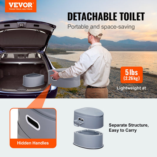 VEVOR Portable Toilet for Camping, Porta Potty with 5L Detachable Inner Bucket & Removable Paper Holder, Commode with Dual Lids, Travel Toilet for Adults Kids Outdoor Camping Car Long Road Trips - Mekamart Australia