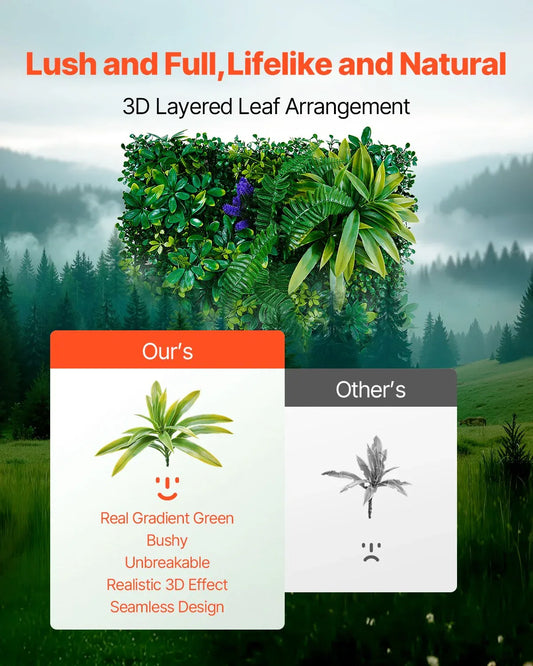 VEVOR Artificial Grass Wall Panels, 8 PCS 20 x 20 inch, 3D Combination Greenery Boxwood Panel for Indoor Outdoor Green Decor & Ivy Fence Covering, Privacy Backdrop Wall Hedge Screen for Garden - Mekamart Australia