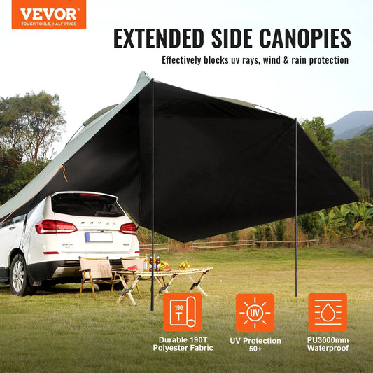 VEVOR Vehicle Awning, Large 10' x 7' Shade Coverage Car Side Awning, PU2000mm UV50+ Car Awning with Extended Side Canopies and Portable Storage Bag, Suitable for Truck, SUV, Van, Campers - Mekamart Australia