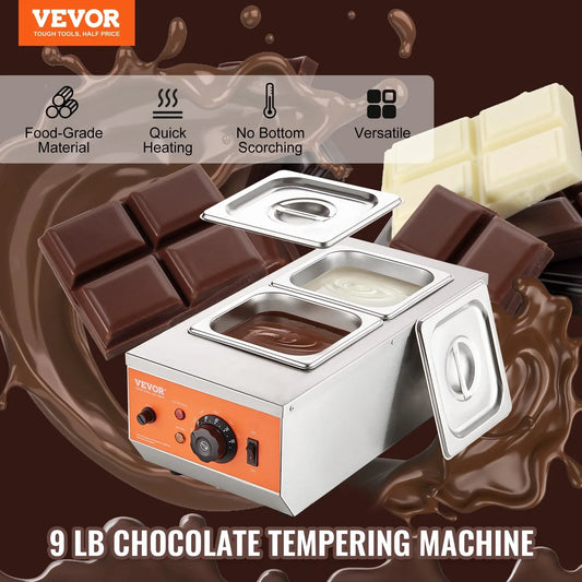 VEVOR Chocolate Tempering Machine, 2 Tanks Chocolate Melting Pot with TEMP Control, 800W Stainless Steel Electric Commercial Food Warmer For Chocolate/Milk/Cream Melting and Heating - Mekamart Australia