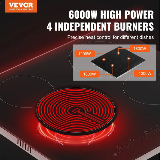 VEVOR Built-in Electric Cooktop Radiant Ceramic Cooktop 4 Burners 23.2x20.5 inch - Mekamart Australia