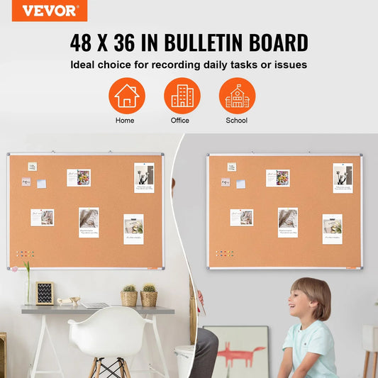 VEVOR 48"x36" Large Cork Board – Wall-Mounted Bulletin Board with Pin Board – Perfect for School, Home, Office - Mekamart Australia
