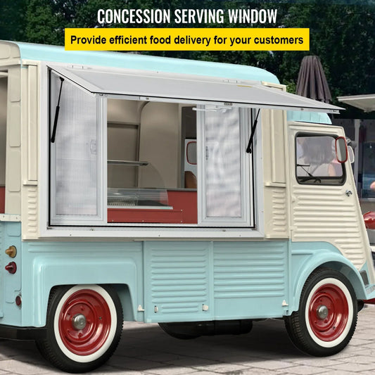 VEVOR Concession Window, 91.4 x 91.4 cm Aluminum Alloy Food Truck Service Window with 4 Horizontal Sliding Screen Windows & Awning Door & Drag Hook, Serving Window for Food Trucks Concession Trailers - Mekamart Australia