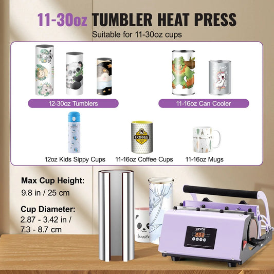 VEVOR Tumbler Heat Press Machine 11-30oz Mug Press Sublimation Tumblers Purple - Mekamart Australia