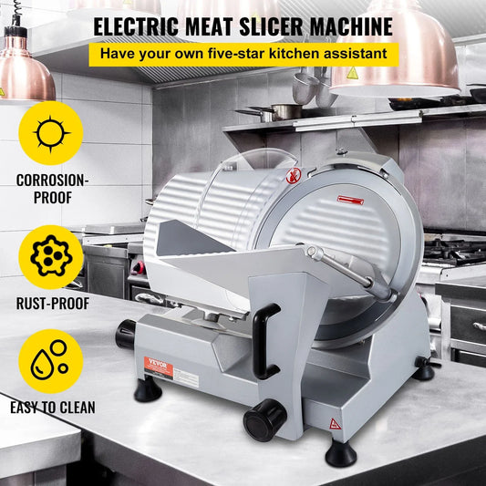 VEVOR Commercial Meat Slicer, 320W Electric Deli Food Slicer, 12 inch Carbon Steel Blade Electric Food Slicer, 350-400RPM Meat Slicer, 0-0.6 inch Adjustable Thickness for Meat, Cheese, Veggies, Ham - Mekamart Australia