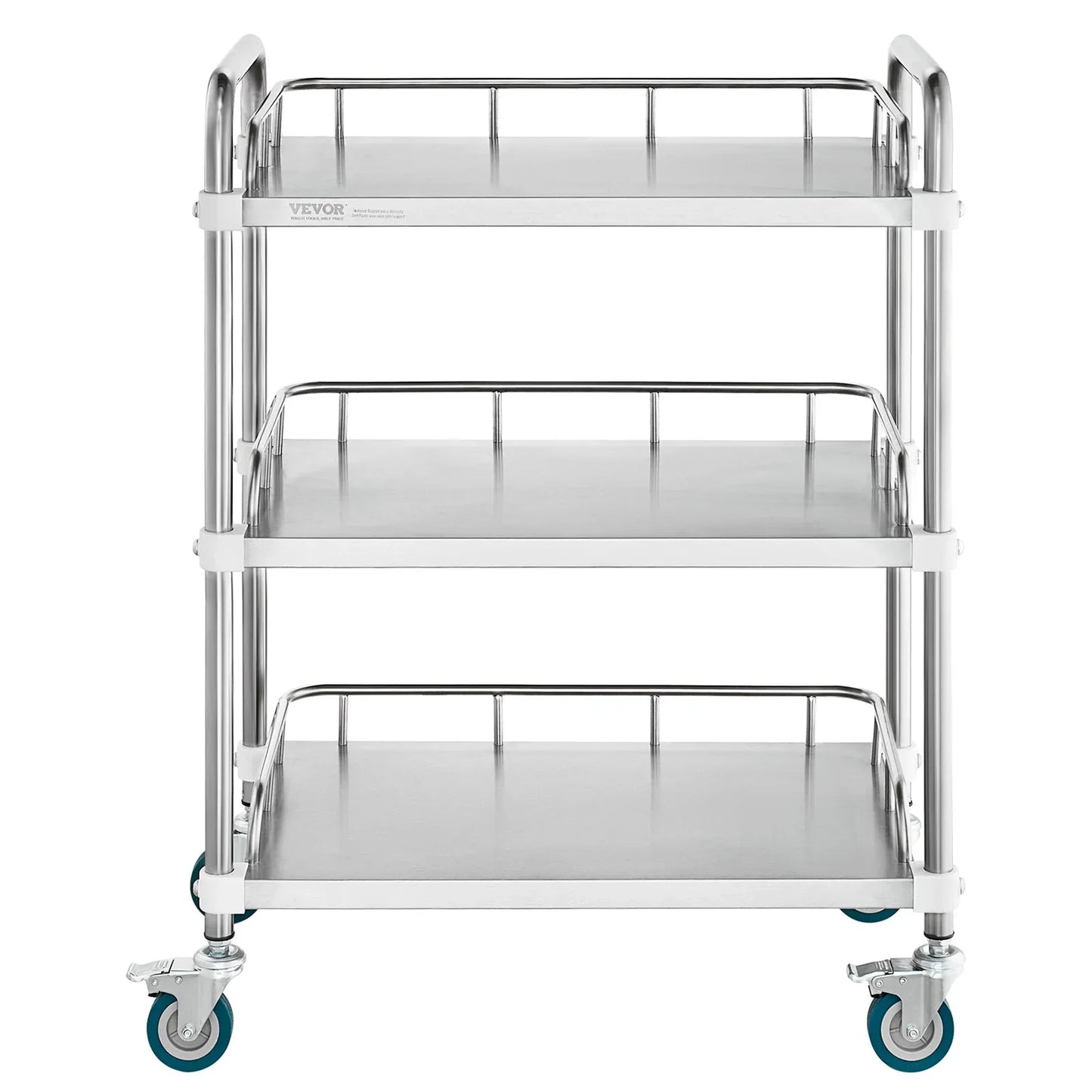 VEVOR Lab Rolling Cart, 3-Shelf Stainless Steel Rolling Cart, Lab Serving Cart with Swivel Casters, Dental Utility Cart for Clinic, Lab, Hospital, Salon, 26.38"x15.55"x34.13" - Mekamart Australia