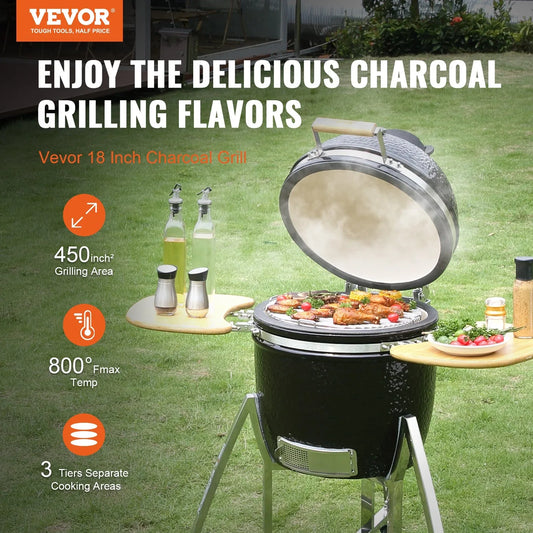 VEVOR Portable Charcoal Grill, Propane Gas Grills with Cover and Cart, Heavy Duty Stainless Steel BBQ Grill, Mini Smoker for Outdoor Cooking, Barbecue Camping, Picnic, and Backyard, Black - Mekamart Australia
